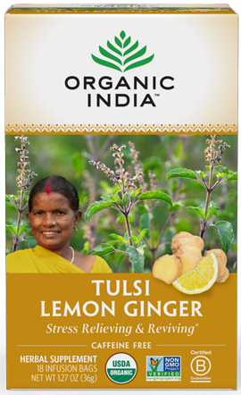 Tulsi Lemon Ginger 18 Bags - Organic India - Healthspan Holistic