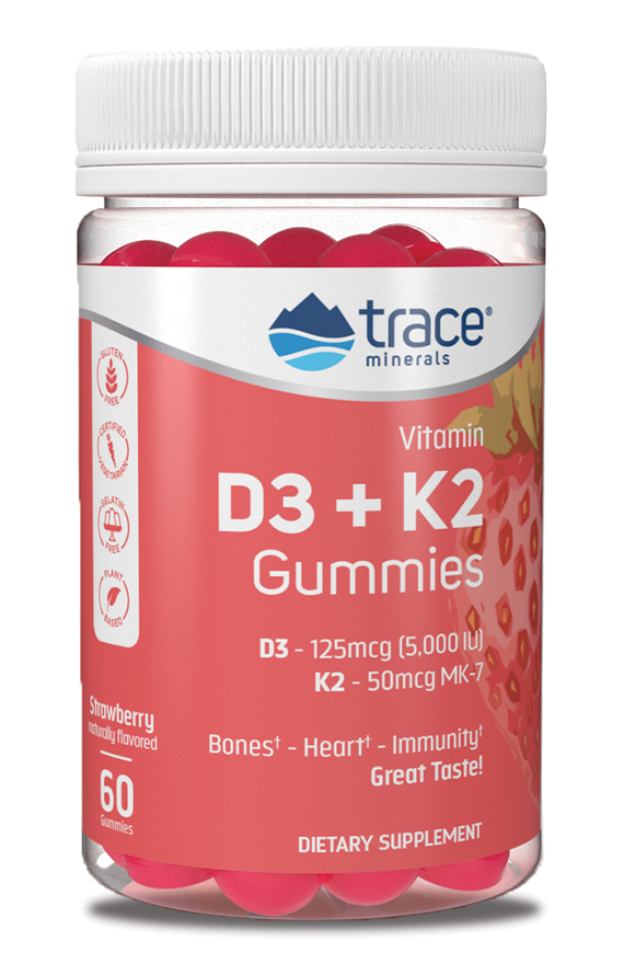 Vitamin D3+K2 Gummies Strawberry 60 Gummies - Trace Minerals - Healthspan Holistic