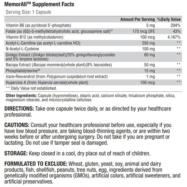 MemorAll™ 60 Capsules - XYMOGEN® - Healthspan Holistic