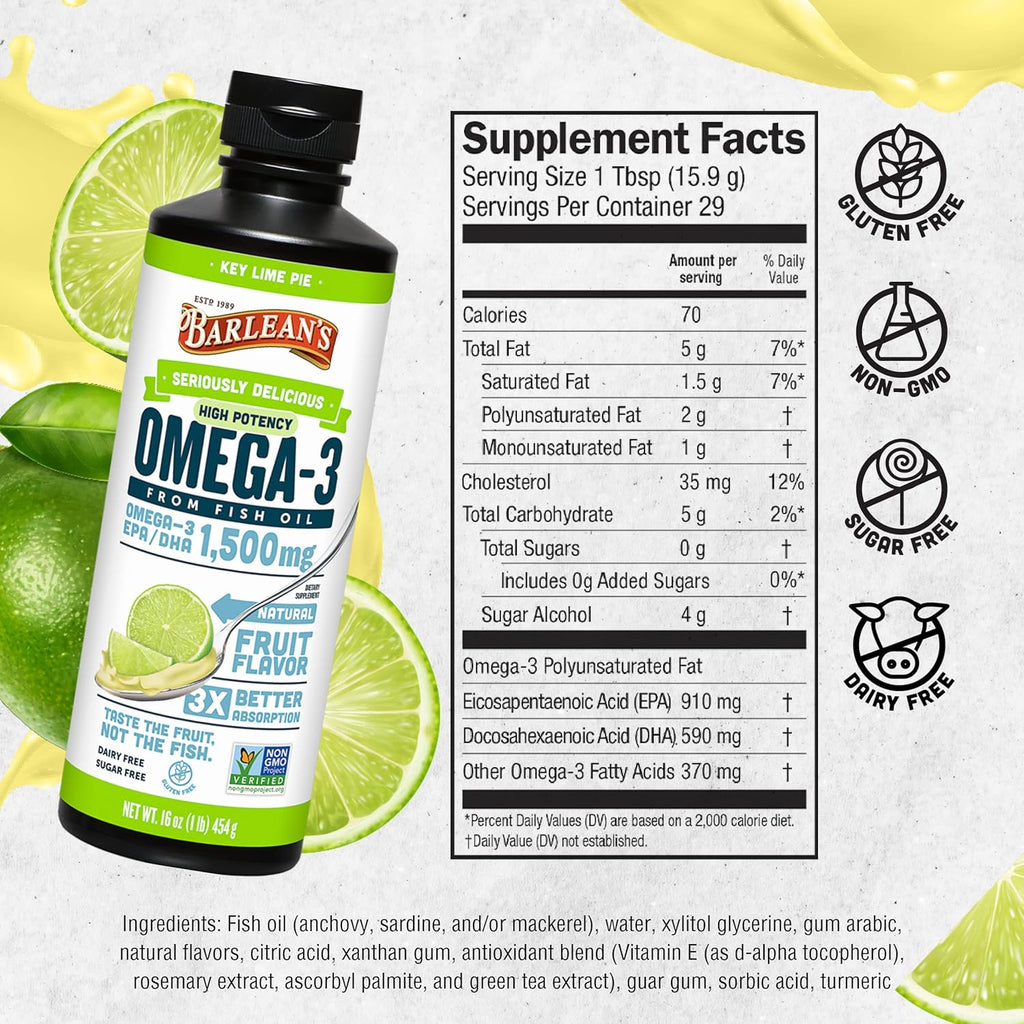 Seriously Delicious High Potency Omega-3 Key Lime Pie 16 oz - Barlean’s - Healthspan Holistic