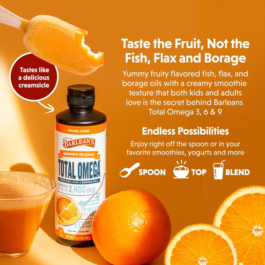 Seriously Delicious Total Omega Orange Creme 8 oz - Barlean’s - Healthspan Holistic