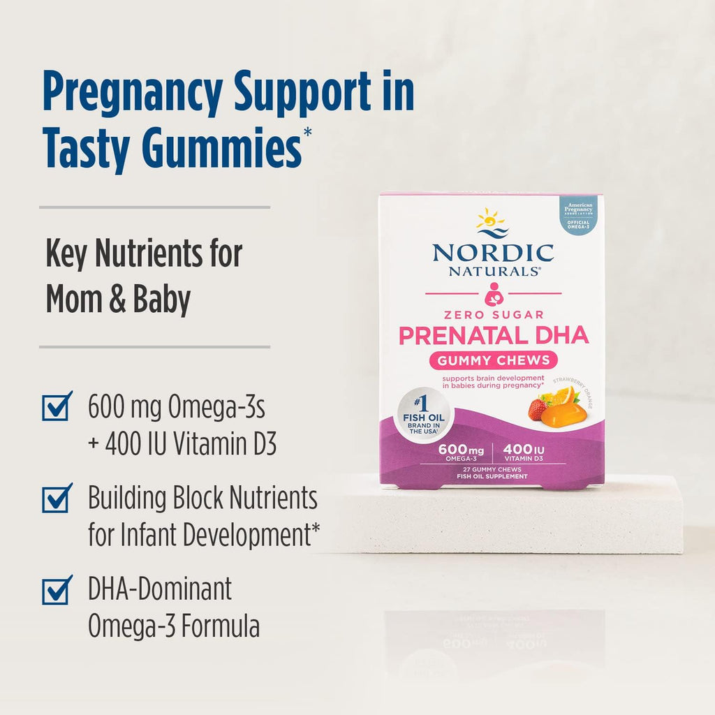 Zero Sugar Prenatal DHA Strawberry Orange 27 Gummy Chews - Nordic Naturals - Healthspan Holistic