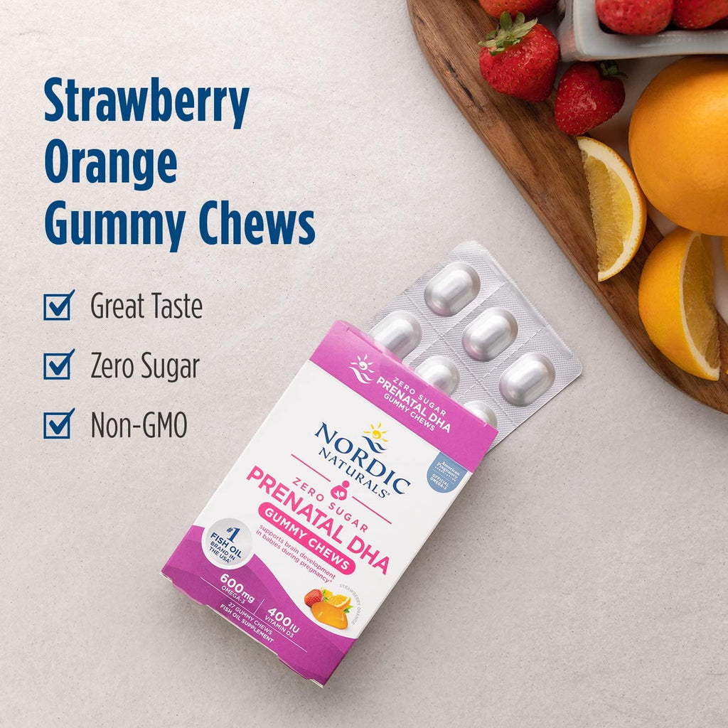 Zero Sugar Prenatal DHA Strawberry Orange 27 Gummy Chews - Nordic Naturals - Healthspan Holistic