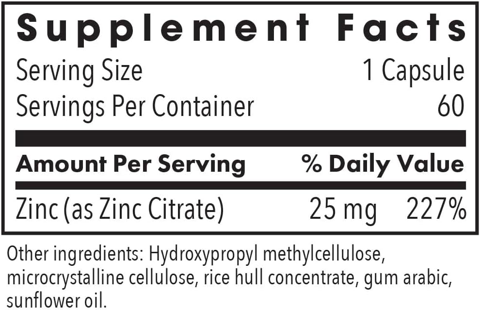 Zinc Citrate 25 mg 60 Capsules - Allergy Research Group - Healthspan Holistic